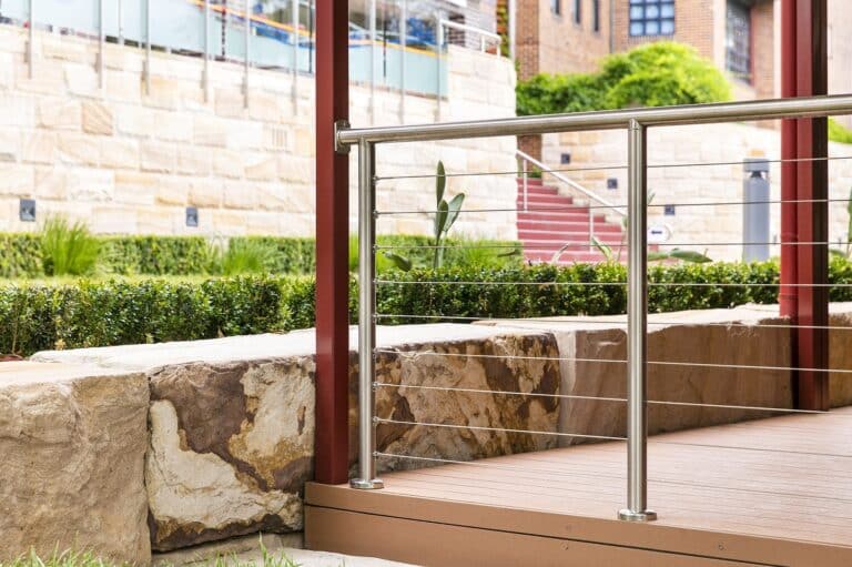 Steel railing at Loreto Normanhurst construction project by FAL Construction